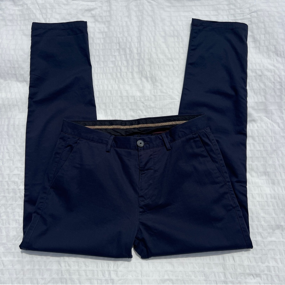 Versace Navy Blue Cotton Blend Dress Pants, 34R